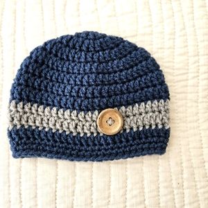 Newborn Beanie Hat Blue, Gray with Button
